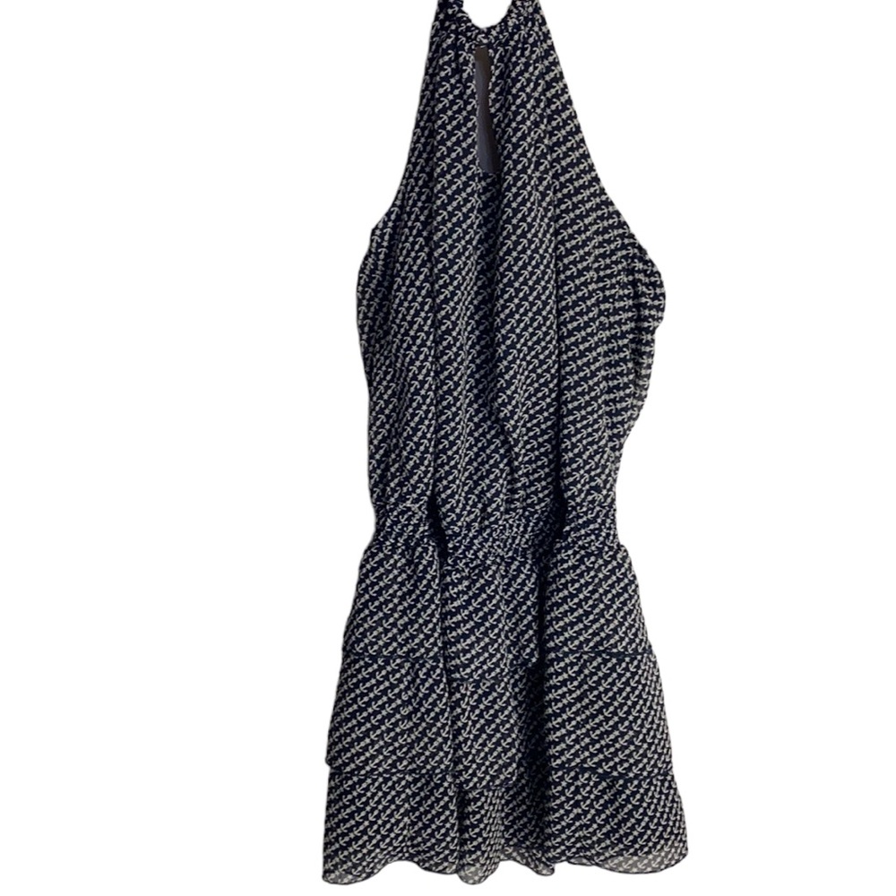 DO+BE Backless Halter Mini Dress Tie Back Three-Tiered Navy Blue & White Size S